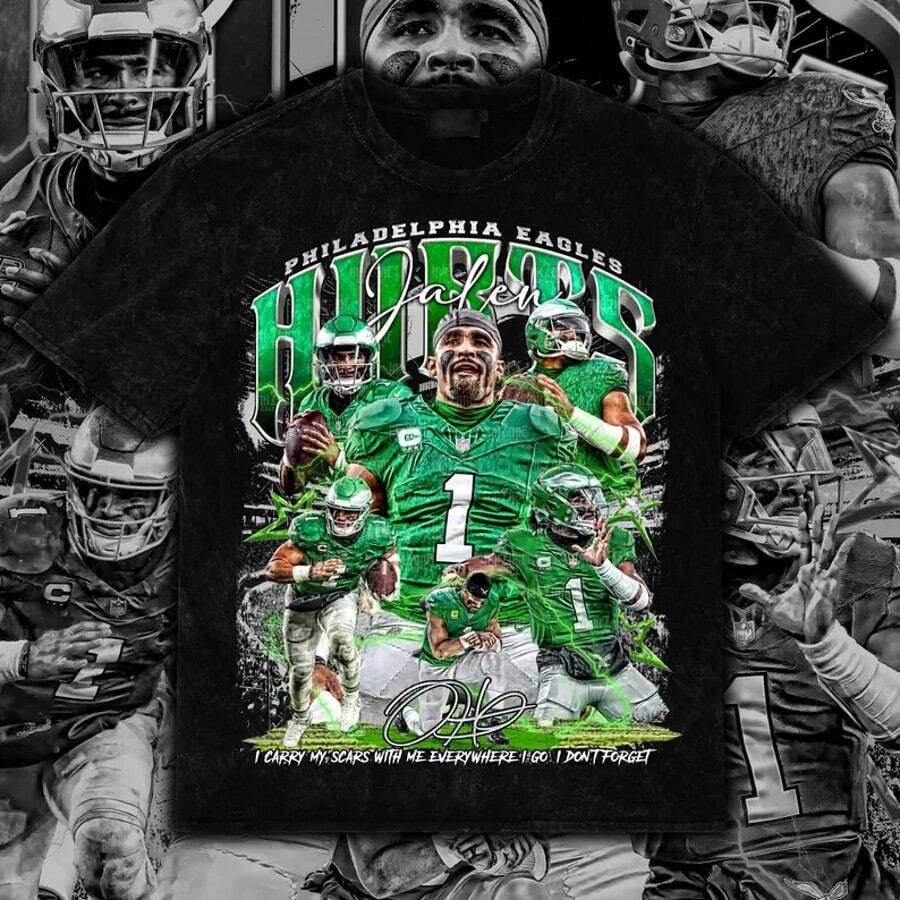 Jalen Hurts Retro Design Tee Vintage Football PNG Digital Download Front Artwork 300 DPI With Halftone File Ready To Print - 黑色 - 查看 1