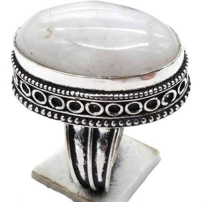 Abalorios - Anillo de piedra lunar arcoris, hecho a mano, diseo antiguo, joyera de EE. UU. talla 8 R 4678 R 4678, 8, Latn, Piedra lunar