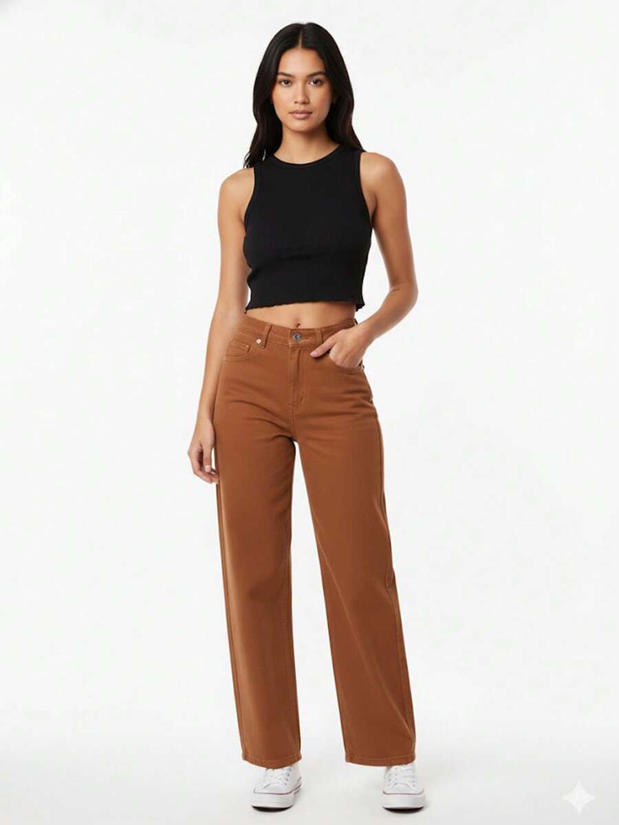 Wide Leg Jeans Women's Fashion - Lạc đà - Xem 1
