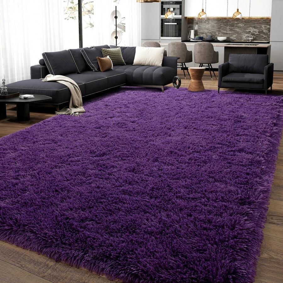 Soft Shag Rugs For Bedroom, Purple Fluffy Shaggy Rugs For Living Room, Luxury Modern Plush Carpet Girls Boys Room Dorm Indoor Home Decor, Upgrade Non-Slip - 紫色 - 查看 1