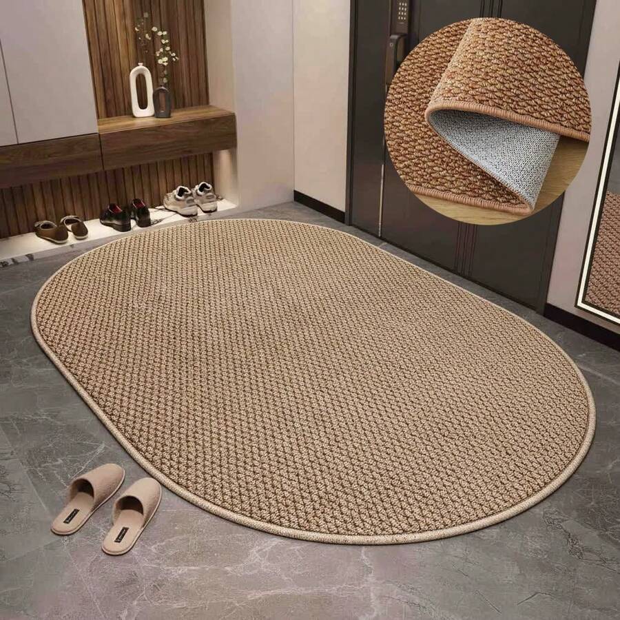 Thảm mây hình bầu dục họa tiết quả dứa, thích hợp cho sân hiên ngoài trời, ban công, chống tia UV, thảm trang trí hiên nhà kiểu Mỹ, sàn gỗ, thảm trải sàn tròn phong cách Bắc Âu cho phòng khách và phòng ngủ. - màu nâu - Xem 1