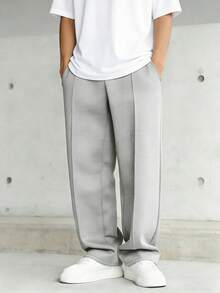 1件青少年男童休闲华夫格针织直筒裤，舒适户外运动，春秋季 - 淺灰色 - 查看 6