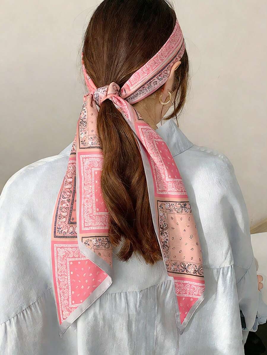 1 chiếc băng đô họa tiết Paisley màu hồng dài 146cm, phụ kiện tóc đa năng dành cho nữ, băng đô thời trang dễ thương và lễ hội. - Hồng - Xem 1