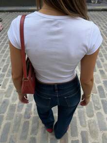 情人节女士短款心形印花T恤“我爱巴黎” - 白色 - 查看 4