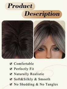 NICKY WALL 16英寸灰色渐变波波头假发，短直发带刘海，高密度耐热合成纤维，适合日常、派对、节日等场合，新手友好，无需胶水，无痕，绝佳礼物 - 漸變灰色 - 查看 8