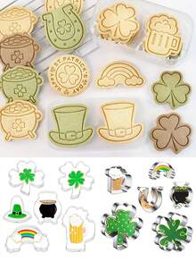 Bộ 6 khuôn cắt bánh quy chủ đề Ngày Thánh Patrick, bao gồm hình cỏ ba lá, bia, cầu vồng, dụng cụ làm bánh theo chủ đề Ireland, khuôn làm bánh quy cho tiệc tùng, dụng cụ làm bánh nhà bếp, thích hợp cho bánh quy Ngày Thánh Patrick, fondant, và các dịp lễ hội khác. - Nhiều màu - Xem 1