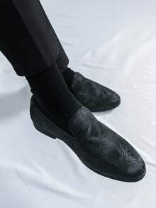 Fashionable Slip-On Loafers, Men's Office/Business Formal Leather Shoes, Spring Unlined Black Wedding/Groom Shoes, Hairstylist Shoes Comfortable Soft Sole Casual Business Shoes Blue Printed Casual Dress Shoes, Slip-On Slouchy Autumn/Winter Gentleman Fashion Flats Classic Retro Casual Shoes, Soft Leather Men's Wedding Shoes Summer Slip-On Mule Shoes - Black - View 9