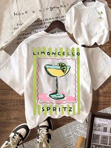 LIMONCELLO SPRITZ CLUB Graphic Women Casual Round Neck Short Sleeve T-Shirt, Suitable For Summer Vacation, Beach, Outing - White - View 1