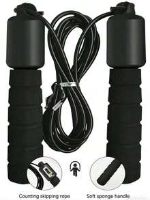 1 pieza Cuerda de saltar digital profesional - Longitud ajustable, cuerda de PVC duradera y sin enredos, seguimiento preciso del recuento de saltos/tiempo/quema de calorías, mangos ergonómicos antideslizantes, ideal para acondicionamiento físico en el hogar, ejercicio aeróbico, entrenamiento de boxeo, quema de grasa, HIIT, equipo de fitness esencial para adultos y adolescentes - Negro - Ver 6