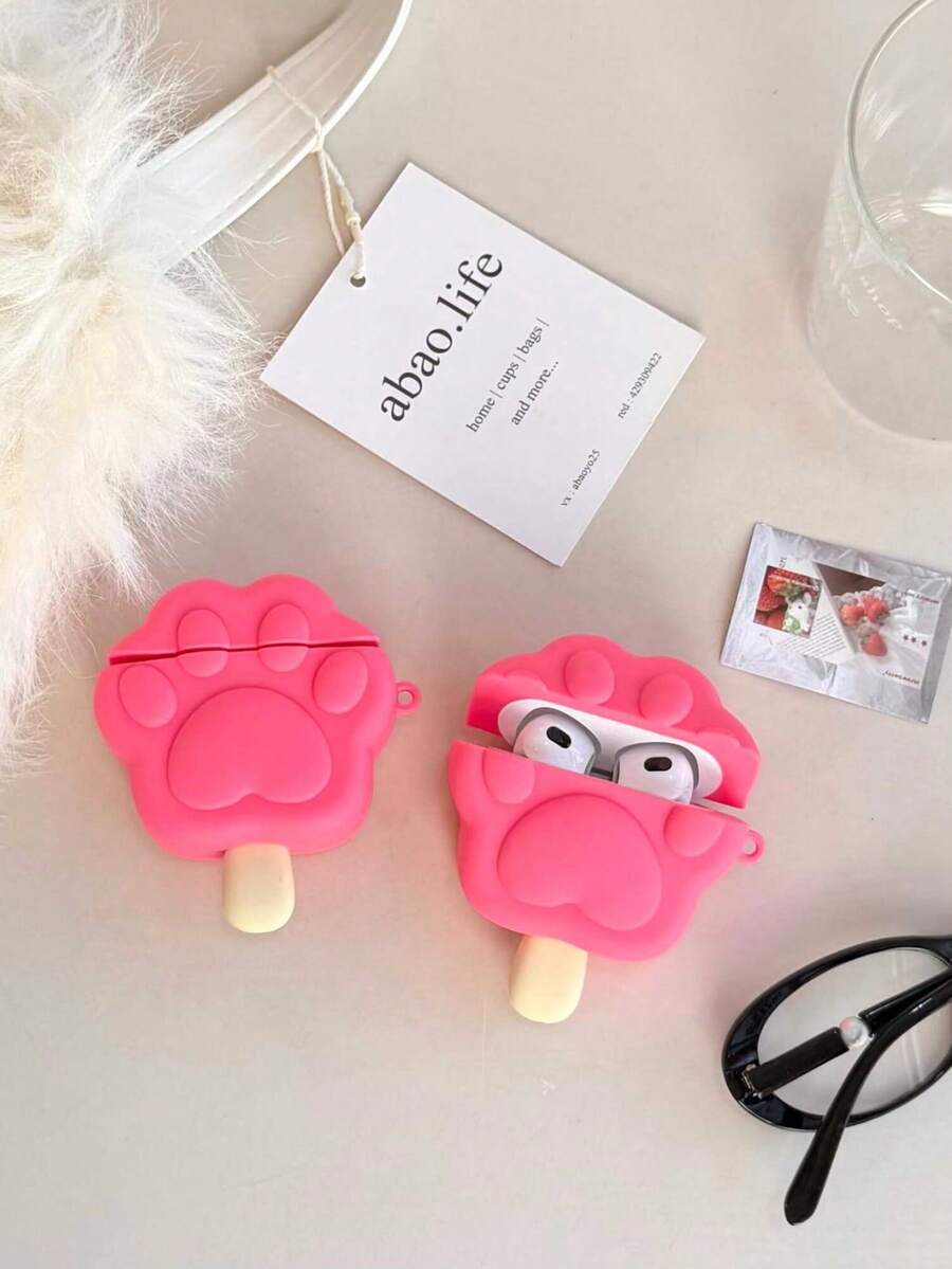 Cute Cat Paw Ice Pop Silicone Earphone Case Compatible With Apple Earphone Case 1/2/3/4/Pro/Pro2(Nd)/Pro(3rd - Pink - View 1