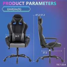 PayLessHere Ergonomic Racing Desk Chair Gaming Chair Computer Chair With Armrests 360° Swivel & Caster Pu Desk Task Chair Executive Headrest Lumbar Support For Back Pain Women Men And Adults (Grey) - 灰色 - 查看 4