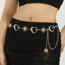 1条星月图案波西米亚风锌合金腰带，适合搭配连衣裙和牛仔裤 - 金色 - 查看 1