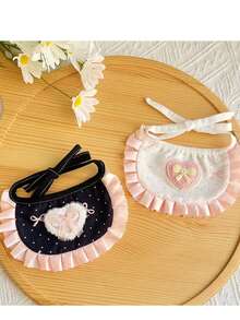 2026春季宠物围兜，洛丽塔风格，猫咪围巾，小狗围兜，可爱心形蕾丝围巾，布偶猫和泰迪熊 - 彩色 - 查看 6