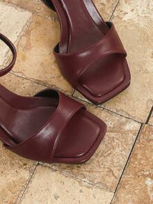 Giày sandal cao gót gợi cảm thời trang nữ, mẫu mới mùa xuân/hè, mũi vuông, quai cài, gót mỏng, kiểu dáng tối giản, êm ái, đa năng, phù hợp với váy, đi chơi, dự tiệc, đi nghỉ mát, đi làm. - Màu Đỏ Sâu - Xem 8