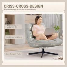 Swivel Armchair With A Wide Seat, Water-Repellent Chenille Effect, Crossed Steel Legs, Light Grey