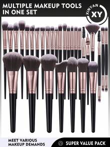 30PCS All-In-One Precision Makeup Brush Set: Dense Blending Brushes – Travel-Friendly For Daily Glam & Professional Use - Black - View 9