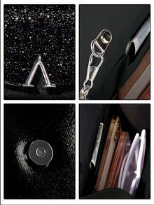 闪亮亮片女士晚宴手提包，奢华A字型派对包，优雅新款女士婚礼礼品包，配有闪亮水晶吊坠首饰套装，包括项链、耳环和手链，非常适合派对、舞会、晚宴和聚会。 - 黑色 - 查看 9