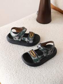 1 Pair Boys' Camouflage Sandals, Soft Sole Open Toe Beach/Sport Sandals, Summer - Green - View 1