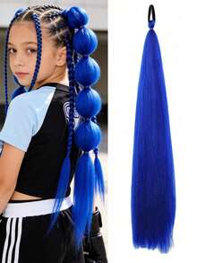 1pc 26 Inch Synthetic Ombre Straight Hair Ponytail Elastic Band, Suitable For DIY Braiding, Children's Daily Wear, Halloween, Christmas, New Year Costume Parties - Multicolor - View 25