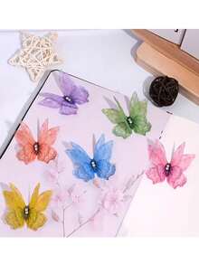 10pcs/Set Elegant Mesh Colorful Butterfly Appliques Decorations - Handmade 3D Layered Chiffon Butterfly Patches, Lightweight And Delicate, Suitable For Hair Clips, DIY Crafts, Clothing Embellishments, Headpieces, Wedding, Party, Home Decor, Photography Props, Holidays And Celebrations - Multicolor - View 3