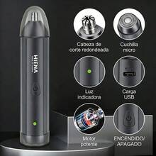 Recortador eléctrico de vello nasal para hombre, recargable por USB y con batería de larga duración. Compacto y portátil, con cabezal desmontable y lavable. Recortador indoloro de cejas, rostro y nariz, el regalo perfecto para el Día del Padre. - Negro - Ver 3