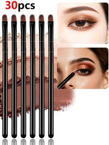 30支/18支/12支/6支/3支/1支遮瑕刷，扁平眼影打底刷，男女通用，用于晕染遮瑕膏，遮瑕刷，眼下遮瑕刷，迷你化妆刷，眼影眉刷，多功能眼影刷，适用于遮瑕、晕染、定妆，唇刷，便携式眼影刷，优质材料 - 彩色 - 查看 1