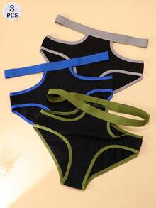 3条/套 女士纯棉镂空三角裤，柔软透气女士内裤 - 彩色 - 查看 3