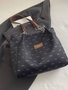 时尚条纹手提包 - 女士大容量单肩包 - 拉链托特包，适合日常使用 - 简约链条单肩托特包，适合青少年女孩、大学生、职场新人及白领，完美适用于办公室、工作、商务、通勤，是女士最佳工作包之选，闪亮图案 - 黑色 - 查看 9