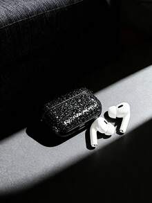 亮片、钻石 1 件装纯色全覆盖水钻闪光 PC 蓝牙耳机保护硬壳，兼容苹果 1/2/3/4/Pro/Pro2，闪亮水晶装饰奢华耳机盒 - 黑色 - 查看 7