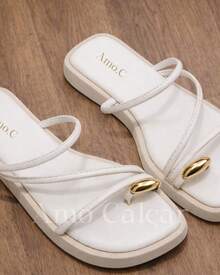 Women's Sandals With Elegant Little Toe Detail College Casual ABS Women's Flat Shoes Outdoor Home Office Summer - 白色 - 查看 1