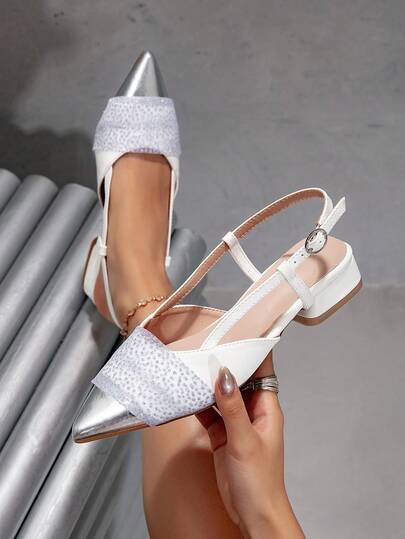 Women's New Pointed Toe Sequin Ankle Strap Elegant Party Bridesmaid Pumps
