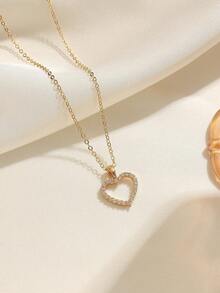 1pc Copper Alloy Cubic Zirconia Encrusted Hollow Heart Pendant, Shiny Luxury Zirconia, Suitable For Daily Wear And Holiday Gifts - Multicolor - View 2