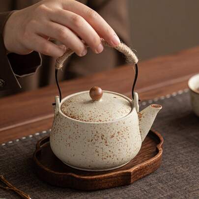 中式陶瓷功夫茶壶，家用茶壶，粗陶复古茶具，单壶带滤网，耐热手柄，茶壶，水壶