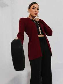 Sarah Ribbed Knit Cardigan Long Sleeve Jacket - Màu Đỏ Sâu - Xem 2