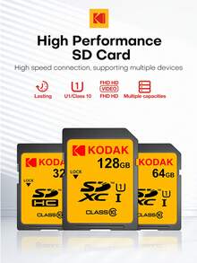 KODAK 100% Original 64GB 128GB SD Card Memory Cards Class10 256GB U1 HD SD Card Memory Card SDXC V30 Memory Cards For Camera - 彩色 - 查看 2