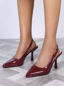 女士酒红色性感尖头细高跟搭扣带派对优雅舒适百搭高跟鞋 - 酒紅色 - 查看 2