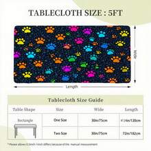 1件装彩色宠物爪印弹力边桌布 - 涤纶材质，适用于室内/室外，厨房、餐厅、野餐、派对 - 可机洗长方形桌布 | 亮丽的餐桌装饰 | 贴合桌布