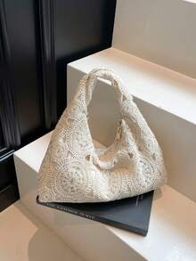 Hollow Floral Woven Bag Bohemian Beach Bag Holiday Casual Bag (Pattern Random) - Beige - View 2