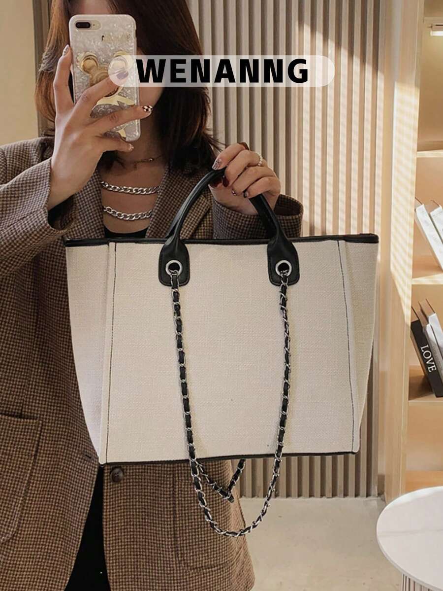 Minimalist Large Capacity Tote Bag, Tote Bag Large, Best Fall Inspo Ideas - White - View 1