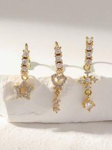 3 件/套奢华铜材质长心形和穿孔鼻环，适合女性在圣诞节、情人节、万圣节以及日常佩戴情人节、妈妈、母亲、母亲节、礼物 - 金黃色 - 查看 5