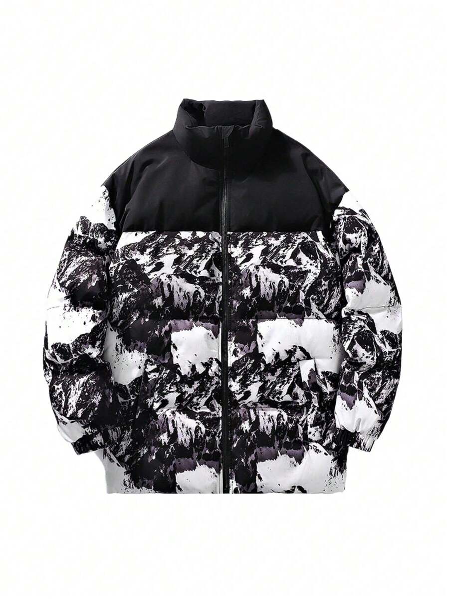 Ropa de algodón de cuello alto en invierno, abrigos de pareja a prueba de viento engrosados y cálidos, chaquetas de algodón de plumas masculinas, ropa de algodón de camuflaje, ropa de algodón de camuflaje - Blanco - Ver 1