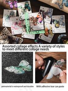 30 kolorowych naklejek z motylami, wykonanych z wodoodpornego materiału PET, odpowiednich do rękodzieła, scrapbookingu, pamiętnika, etui na telefon, dekoracji ściennych, dekoracji sypialni, dekoracji biurowych, artykułów ślubnych, dekoracji ślubnych, zaproszeń ślubnych - Wielokolorowe - Zobacz 5