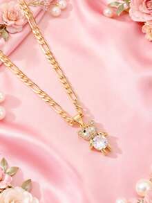 1件铜镶嵌锆石可爱俏皮摆动四肢小熊吊坠项链，适合女孩/男孩/家人/朋友，多功能，奢华，适合派对、宴会、节日、圣诞节、感恩节、万圣节等场合，可作礼物 - 金黃色 - 查看 8