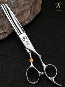 TITAN HIRLD TITAN Professional Hair Cutting Scissors, 6 Inch 440C Japanese Steel Shears, Includes 2 Finger Rings, 1 Adjustment Plate, 1 Comb, 1 Cleaning Cloth - Silver - View 2