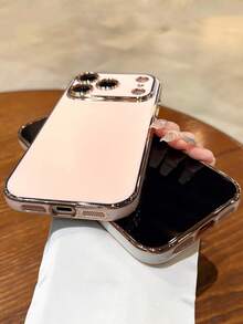Luxury Solid Color Electroplating Lens Protection Soft Phone Case Compatible With 17 Pro Max Air 16 15 14 13 12 11 7 6 Pro Max Plus XS XR Fashion Straight Side Protective Cover - Pink - View 5