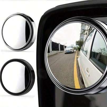 2pcs Compact High-Definition Glass 360 Degree Rotatable Car Rearview Blind Spot Assist Backup Mirror