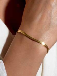 1条流行简约不锈钢刀片链手链，女士简约扁平蛇形链手链，不褪色，适合日常、节日、生日礼物佩戴 - 金色 - 查看 3