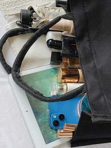 Large Capacity Women's Tote Bag Features Valentine's Day Heart Pattern And Love Letter Print, Black Multi-Functional Shoulder Bag, Stylish Portable Handbag - Multicolor - View 7