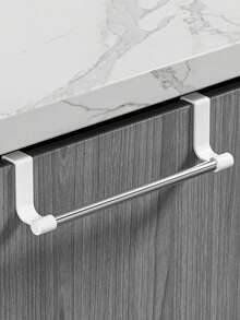 1pc Kitchen Cabinet Door Towel Rack, Dishcloth Holder, Bathroom Towel Bar, Wall Mounted Storage Rack - Black - View 9