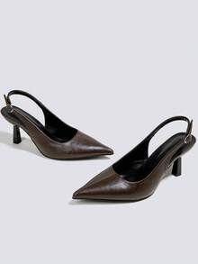 Women's Brown Fashion High Heel Pumps, Party High Heels, Wedding Shoes, Mary Jane Shoes, Formal Dress Shoes, High Heel Sandals, Backless Slip-On Pointed Toe High Heels - Brown - View 3